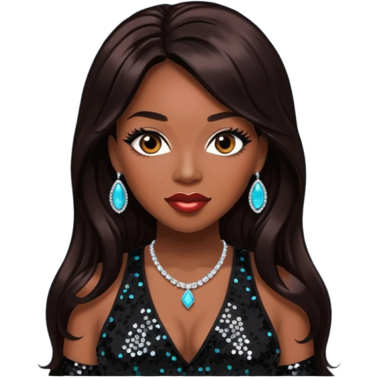 Tiffany "New York" Pollard with long dark brown hair, black sequin outfit emoji