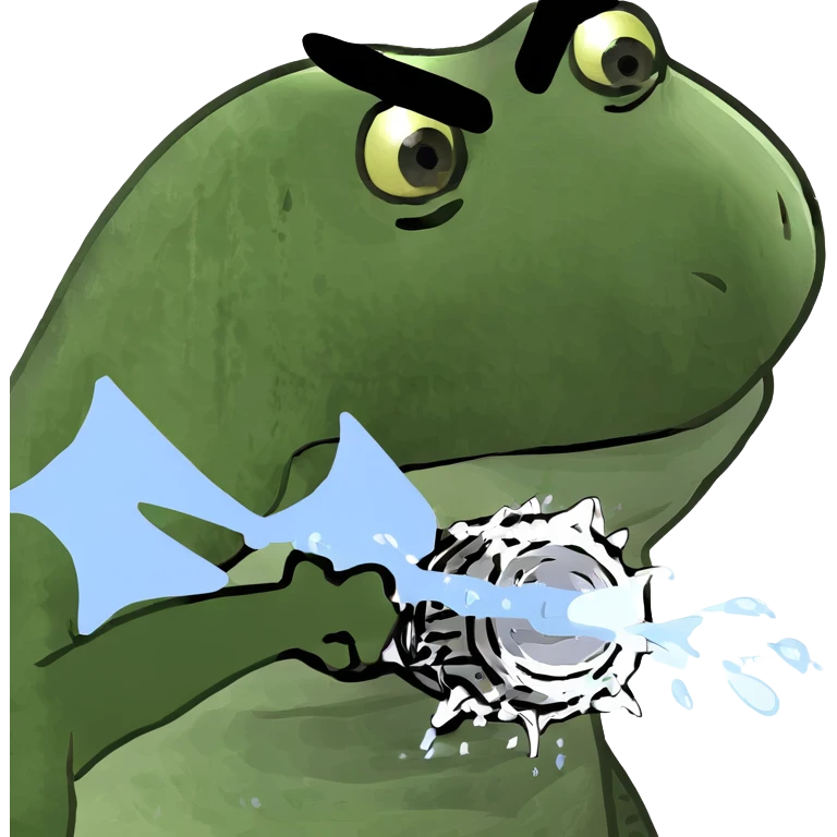 Fearsome turtle with spiked shell, large dragon wings, prominent fangs, sharp claws, shooting water and steam emoji