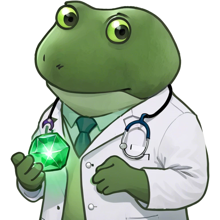 bufo doctor holding a green gem, zoomed out emoji