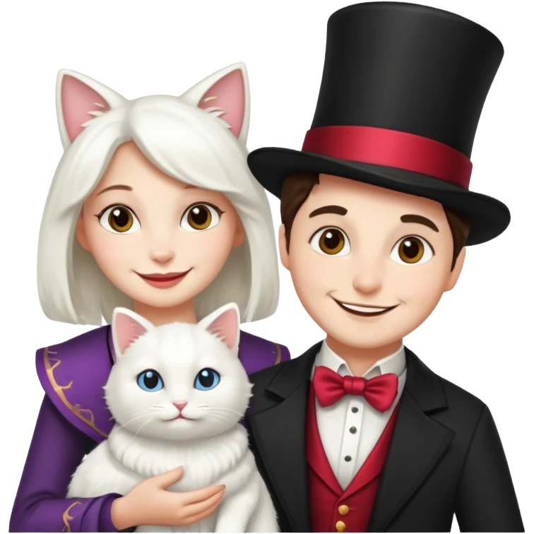 magician couple and their pet cat emoji
