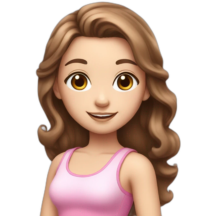 White Girl with Brown hair and Brown eyes, pink Crop top and loli pop smiling  emoji