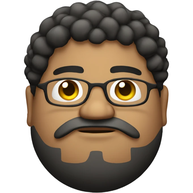 chubby mexican man with glasses curly hair and a goatee looking forward slightly upset emoji