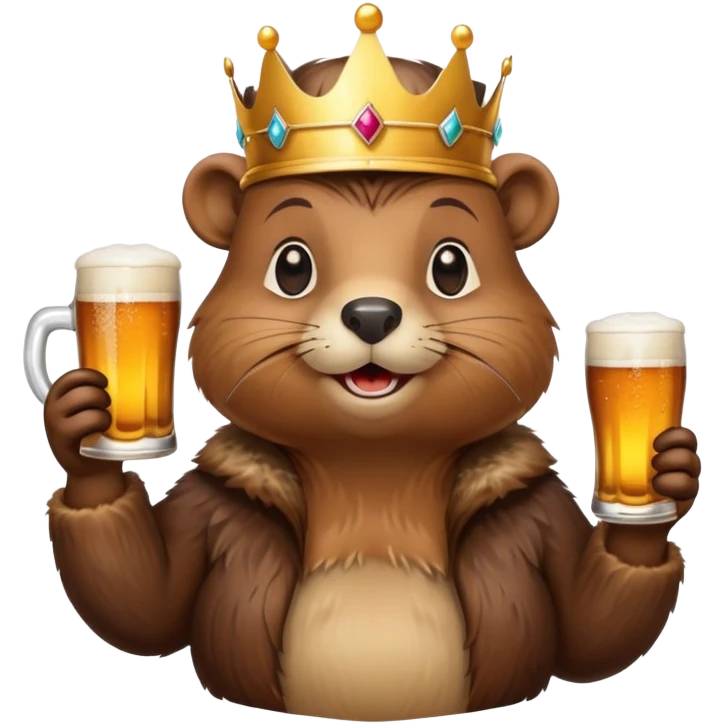 beaver with a crown on her head and a glass of beer in her hands emoji