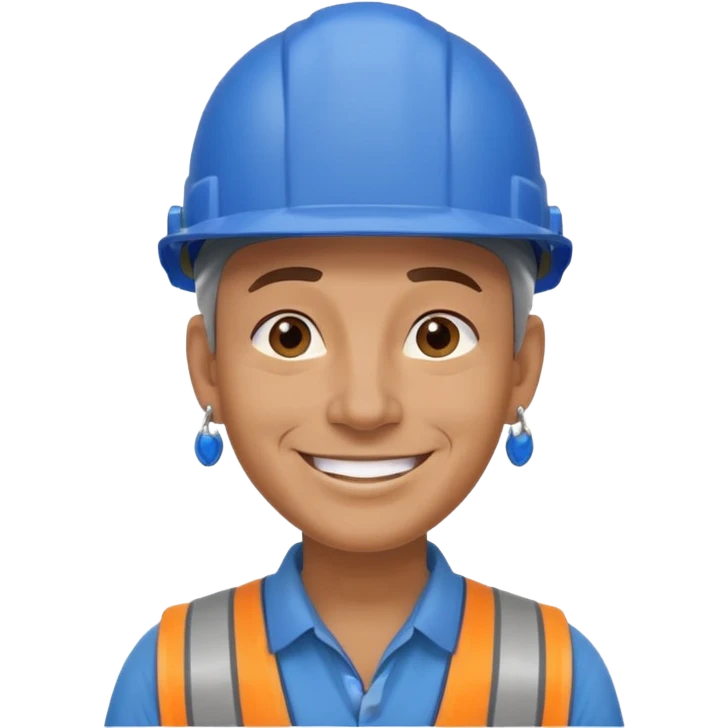 blue helmet old construction worker with earrings emoji