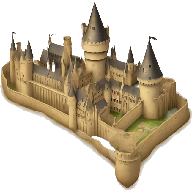 The Marauder's Map is a magical parchment that shows the layout of Hogwarts Castle, including secret passages and the location of people within its grounds, marked with moving dots. emoji