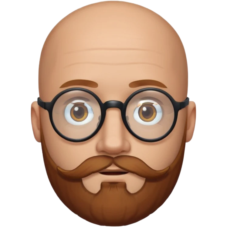 emoji 32-year-old white man, bald with a chestnut beard and mustache, small head with round black glasses. emoji