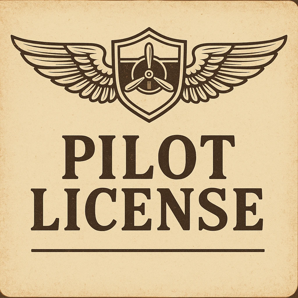 classic aviation theme pilot license design with wings and a badge emoji