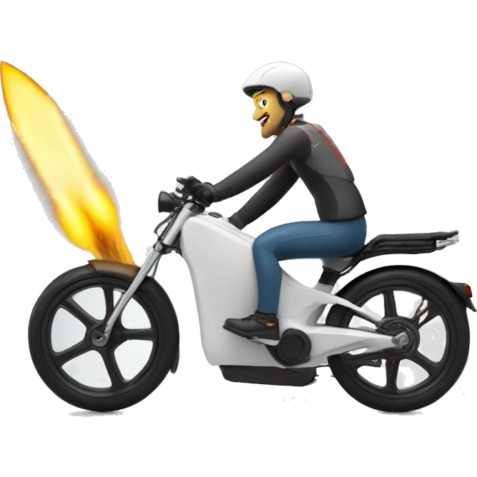e-bike launching like a rocket with fie at the back emoji