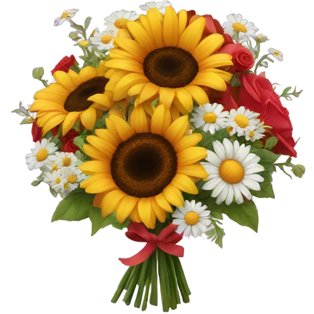 Sunflowers and daisy bouquet with roses emoji
