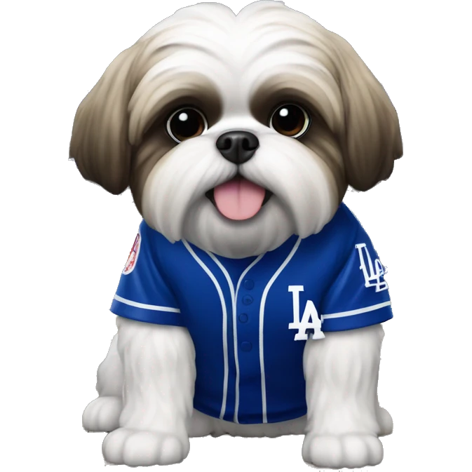 Shihtzu wearing dodgers ohtani jersey emoji