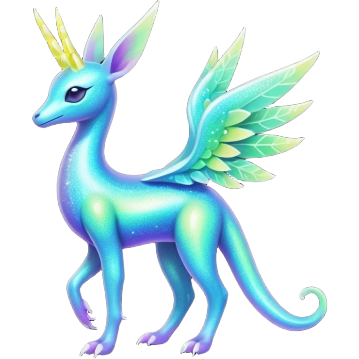 Shiny Exotic Futuristic Tropical Colorful Neon-colored Glittery Ethereal Sparkly Amaura-Aurorus-Fakémon-hybrid-creature (full body)  emoji