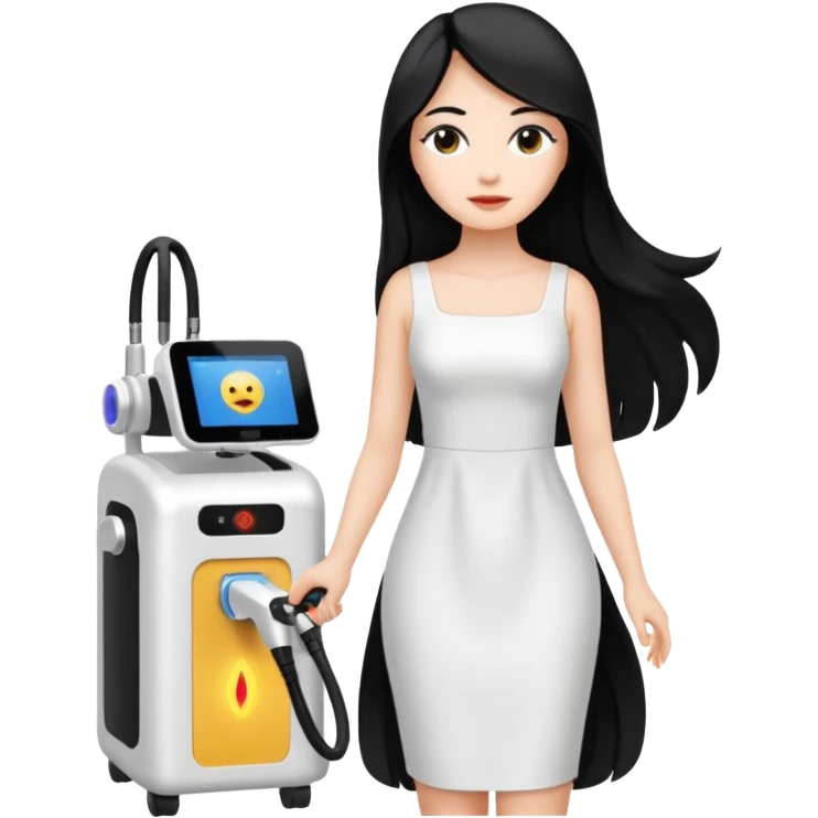 Hada con máquina de depilación láser con vestido blanco y pelo negro  emoji