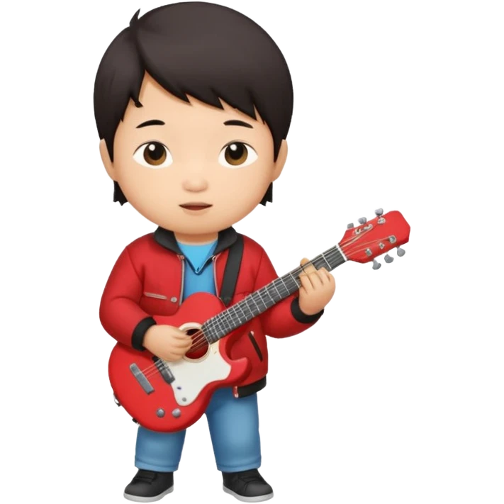 guitar rock player, baby asian head, red jacket emoji