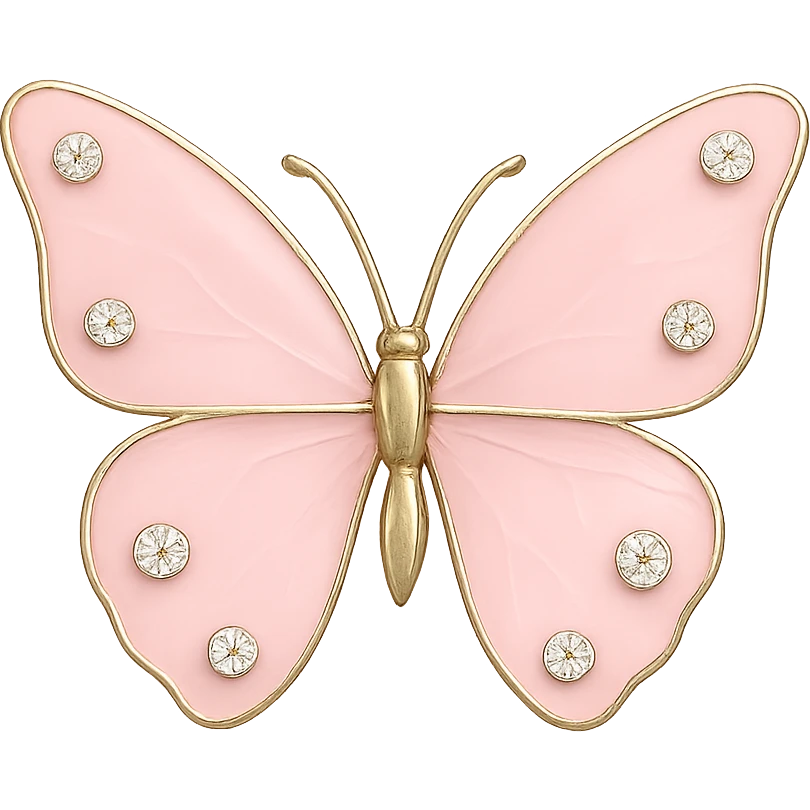 single soft pink butterfly, light pink enamel, sparkling gems, transparent background emoji
