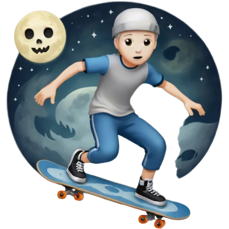  ghost skater boi sk8 boarding under a moon emoji