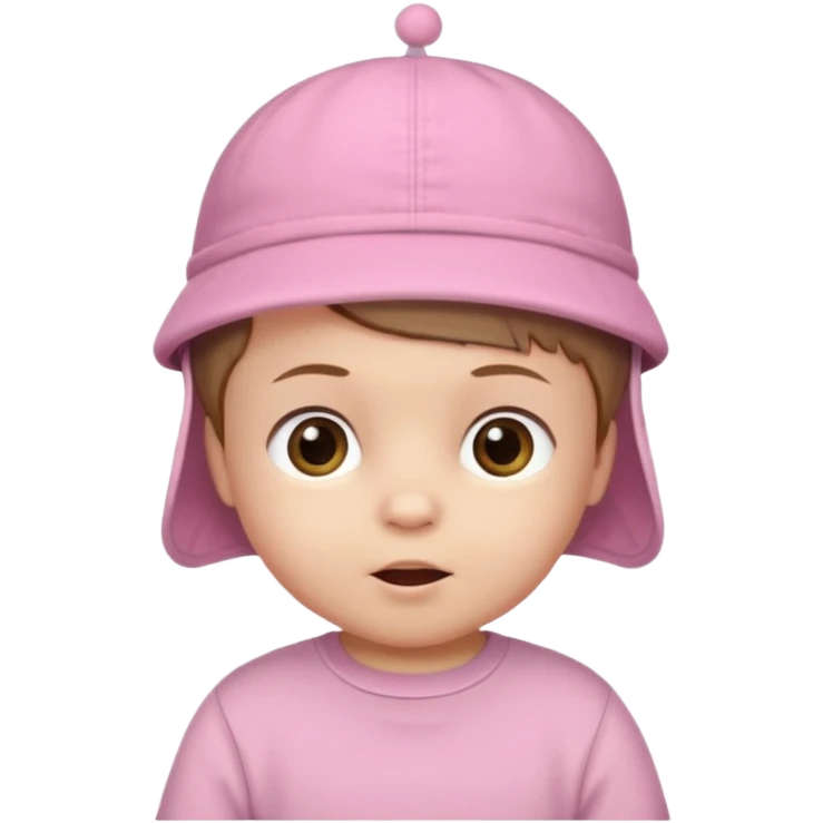 White-skinned baby, brown short hair, wearing a cap on his head, in a pink shirt for his birthday emoji