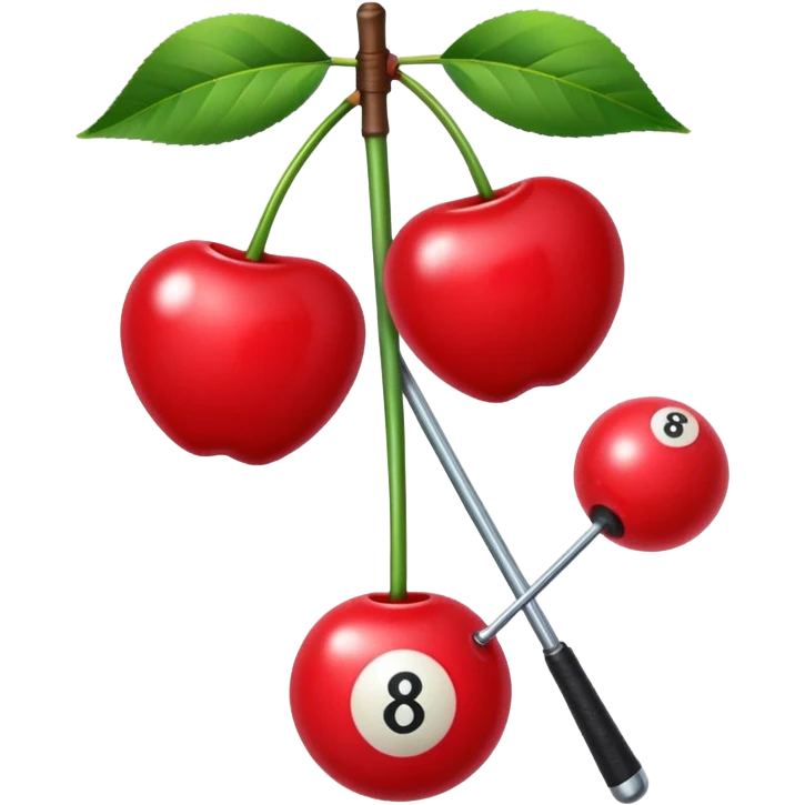 cherries with a bow on the stem, one cherry has an eight ball design and one has a club design emoji