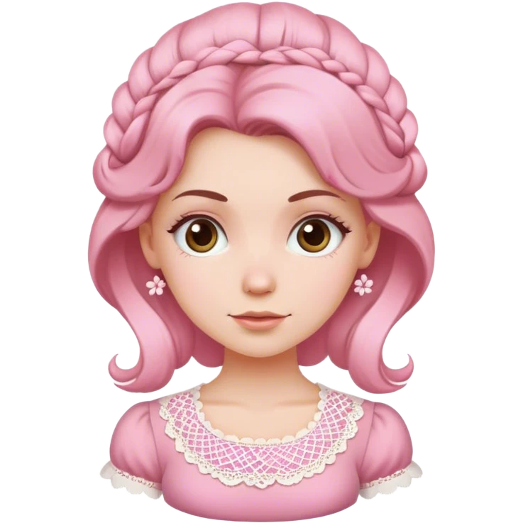 White girl with pink shirt with doily hair emoji