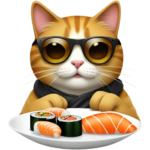 cat wearing sunglasses eating sushi emoji