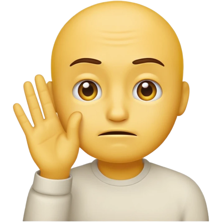 classic yellow emoji face, round head, holding up hand to smell its fingernails, annoyed expression emoji