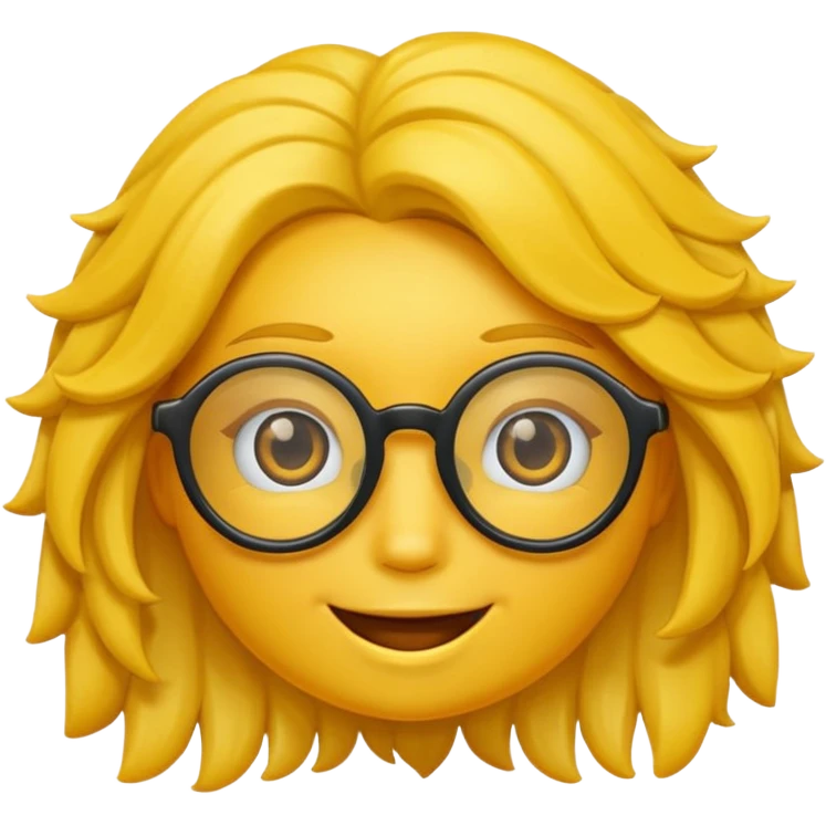 Realiza un emoticon amarillo sonriente, con lentes oscuros y cabello rizado emoji