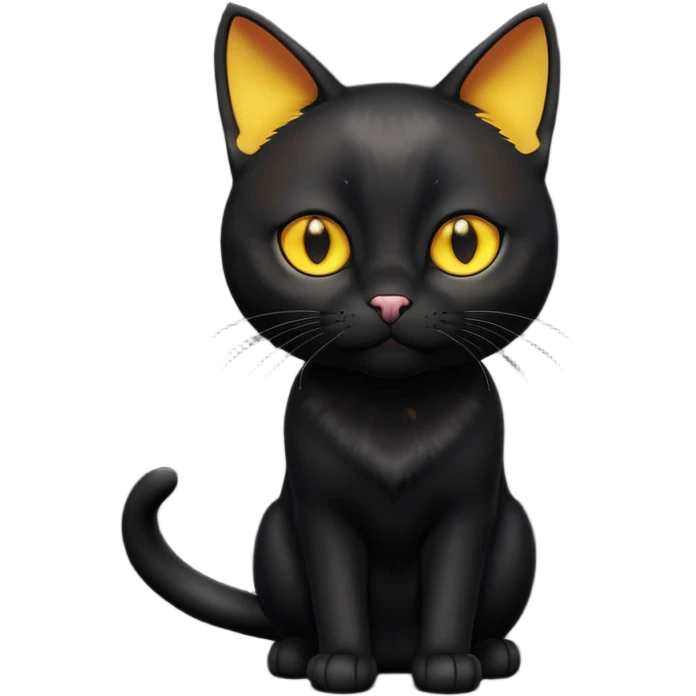 A 3D cartoon jet-black Bombay cat with glossy fur, bright golden eyes, dramatic contrast lighting, Memoji-style cinematic look. full body. emoji