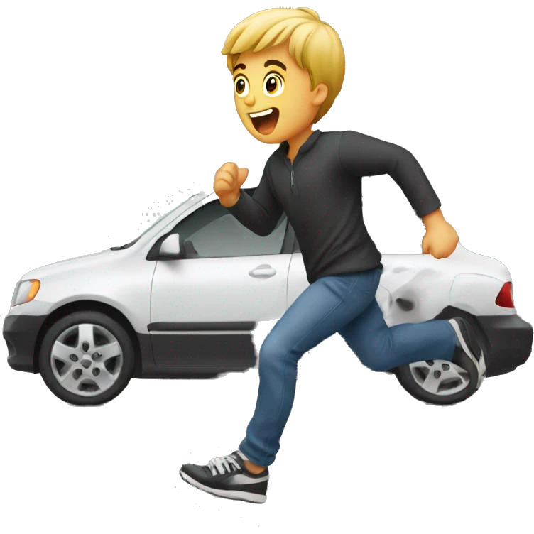 boy running behind a car emoji