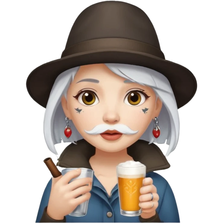  tatoo girl Drink holders with hat white hair white bearded  emoji