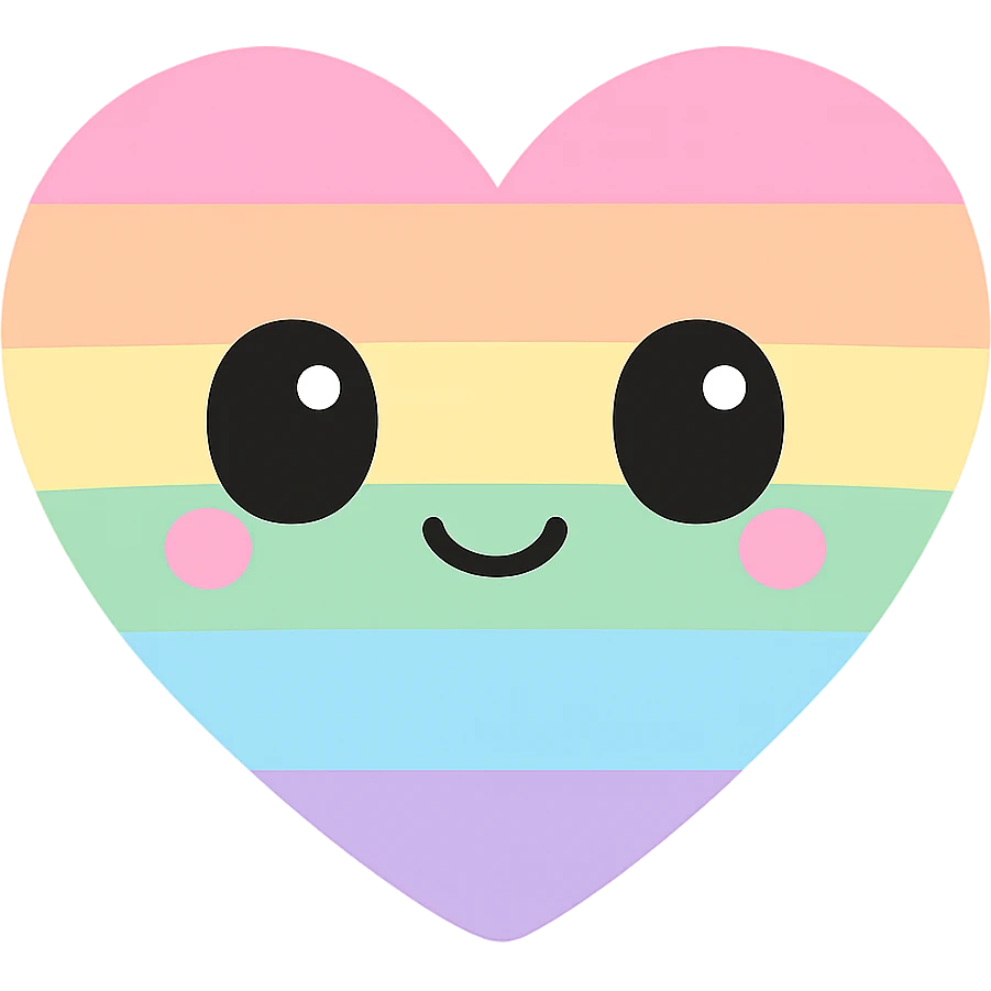 rainbow pride heart, kawaii style, no text, glossy look emoji