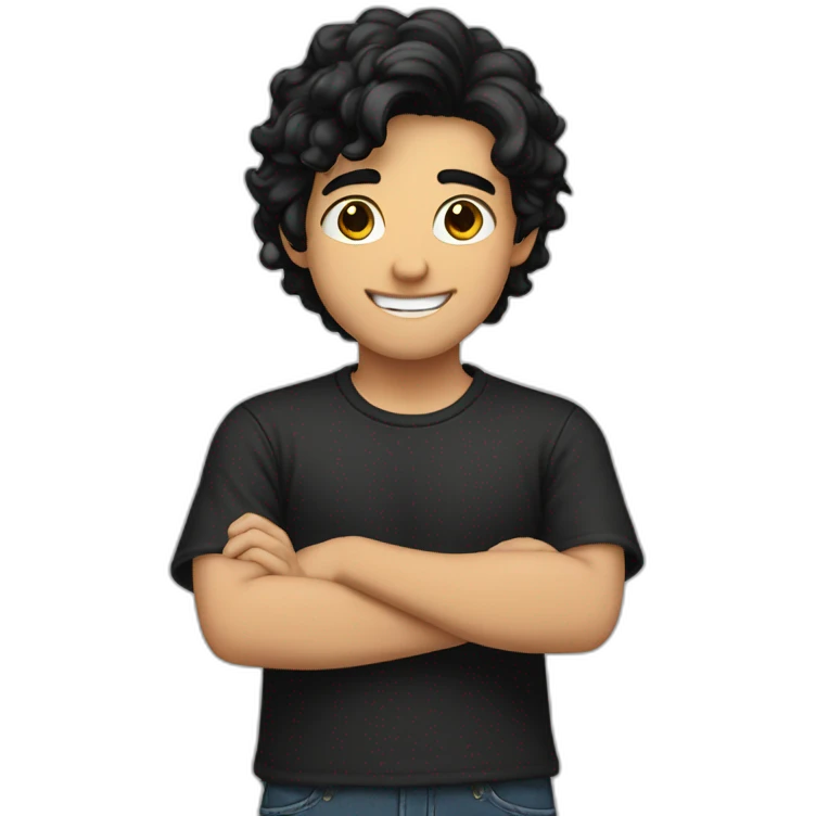 Teenage-black hair-handsome-smile-black shirt emoji
