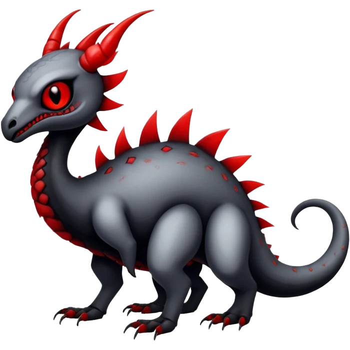 a white exotic edgy vernid-fionbr-Fakémon-creature, with black belly and red eyes, full body emoji