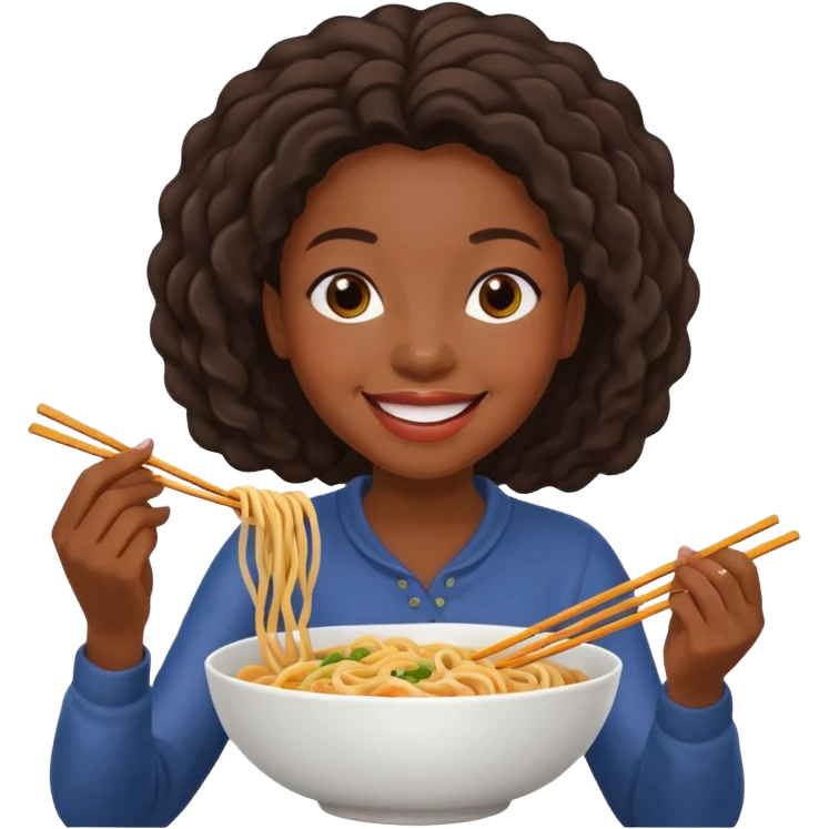 Black woman eating noodles emoji