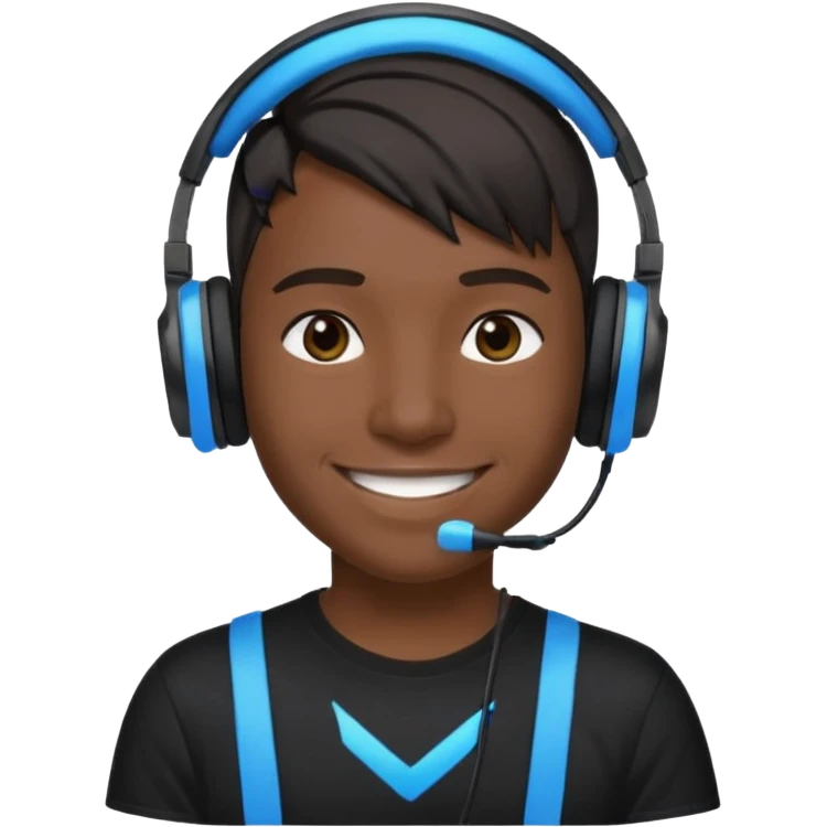 black streamer with blue gaming head set emoji