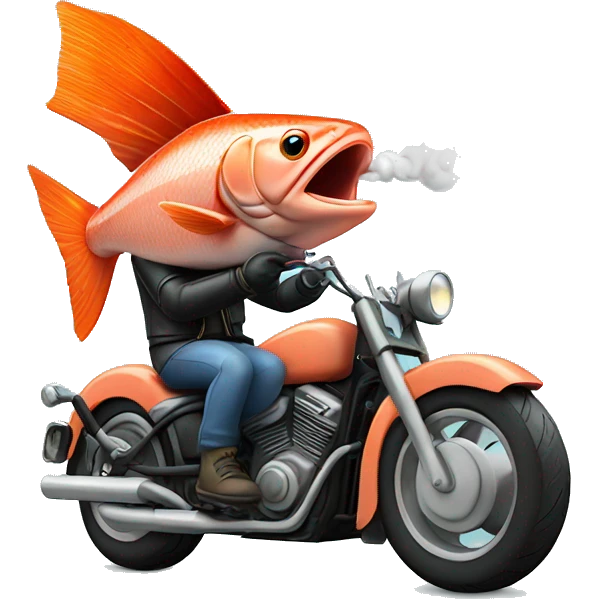 Salmon on a motorcycle smoking emoji