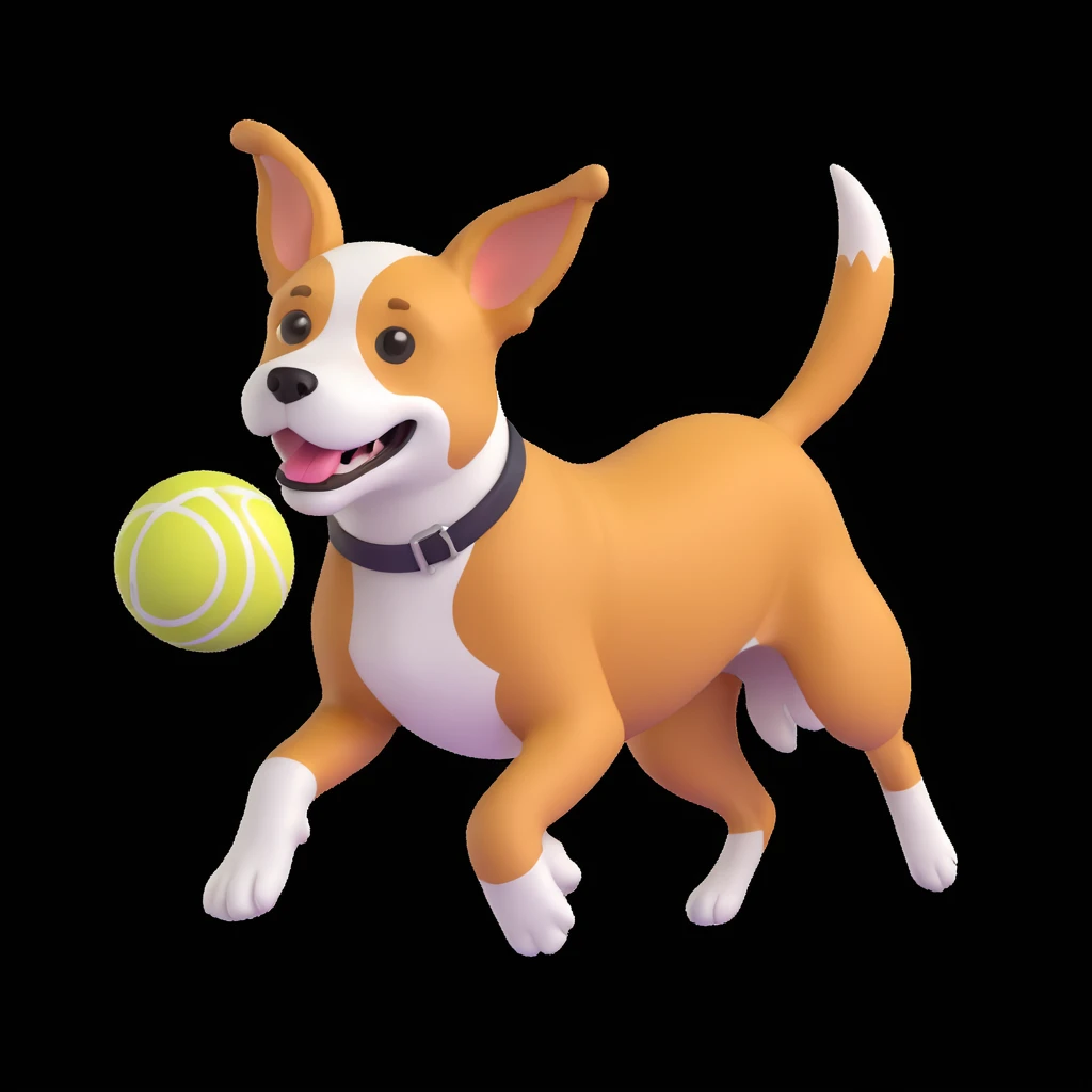 dog chasing ball in forrest, close up pose emoji