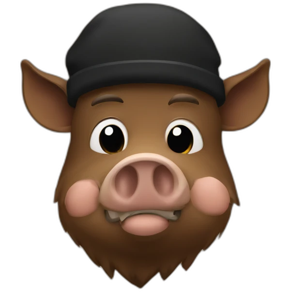fullface brown boar tired of life with a black winter hat emoji