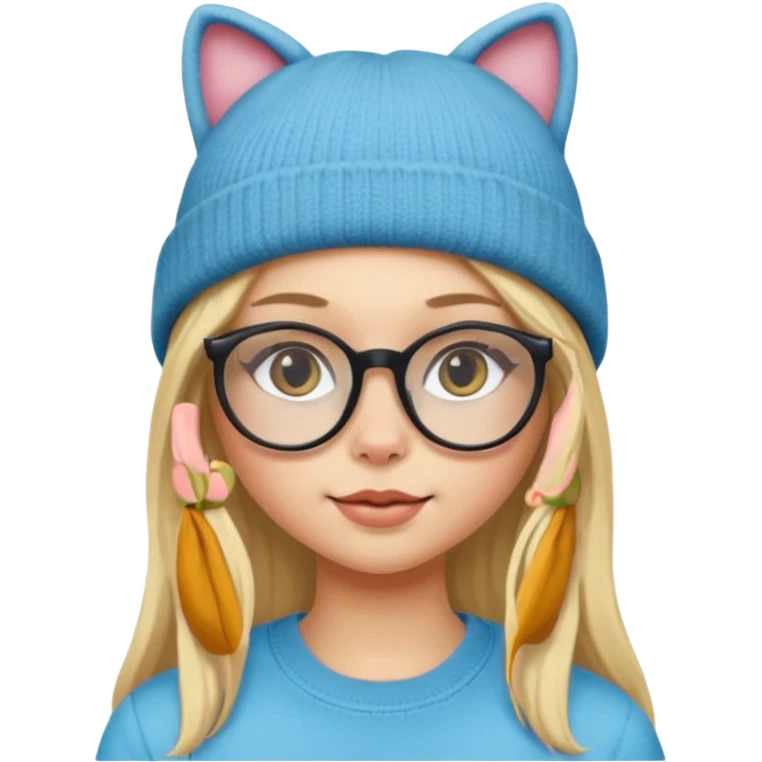 black Blonde girl wearing cat  glasses and beanie, long hair emoji