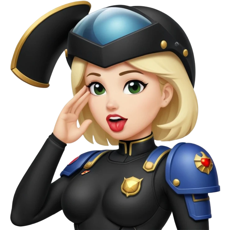 woman space marine in bodysuit salutes tongue out emoji