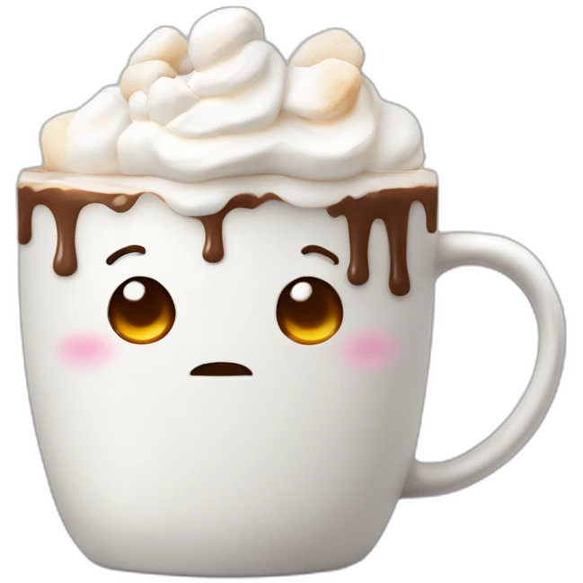 white mug of hot chocolate with marshmallows and whipped cream no face emoji