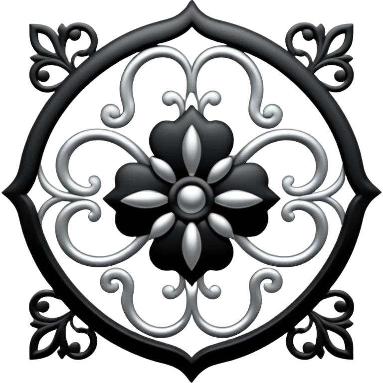 Black and silver filigree design, 3D, extremely detailed design emoji