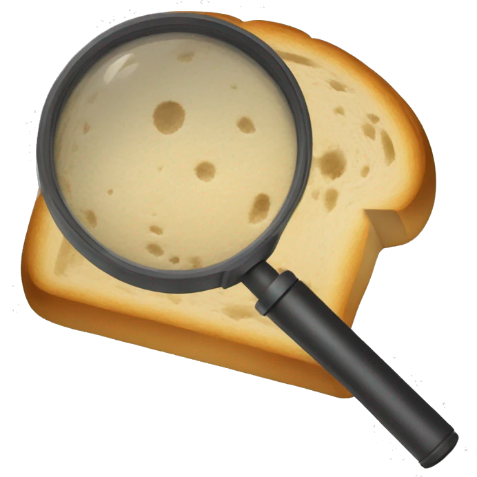 a magnifying glass looking at a loaf of bread emoji