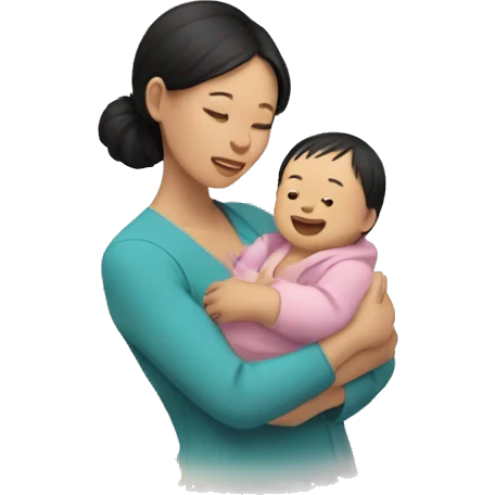 An Asian woman holds a baby in her arms and butterflies fly around emoji