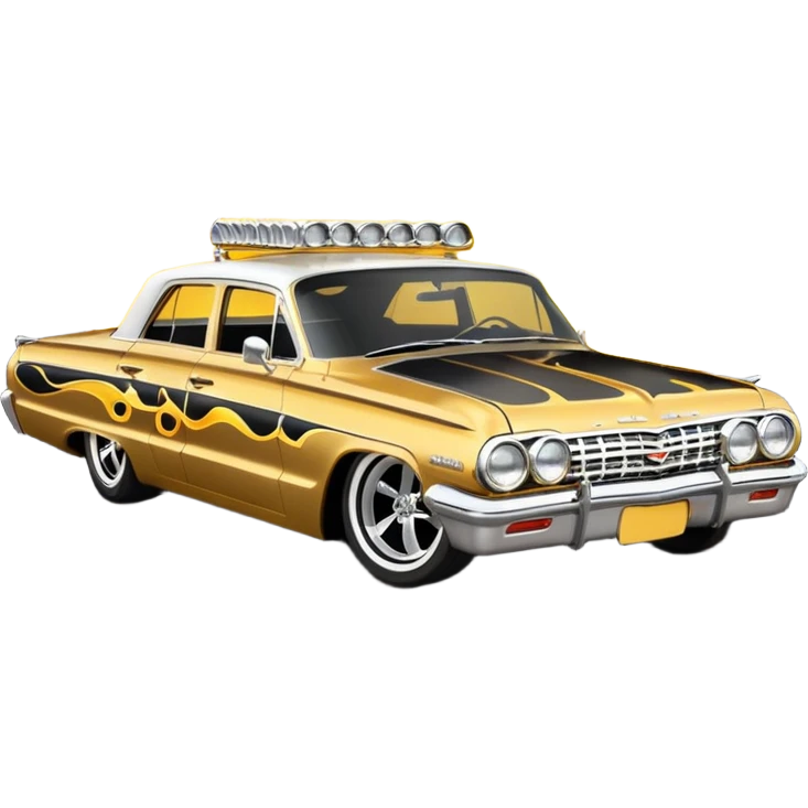 Hot rod custom 1964 impala low rider four door Anubis painted hood flaming side pipes emoji