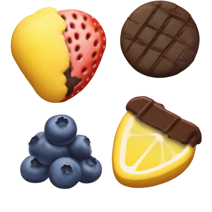 Strabbery cookie lemon cookie chocolate cookie and blueberry cookie emoji