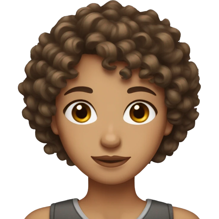 brunette curly girl with short hair bangs and light brown eyes emoji