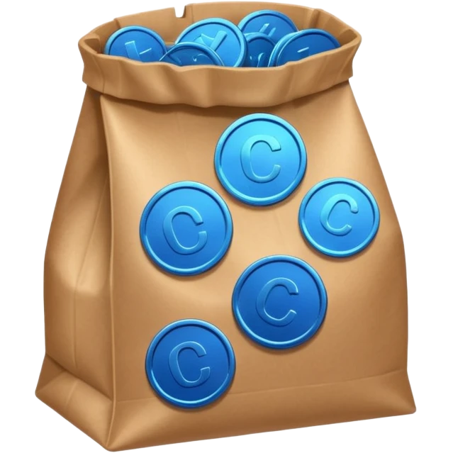 blue coins inside a brown bag  emoji