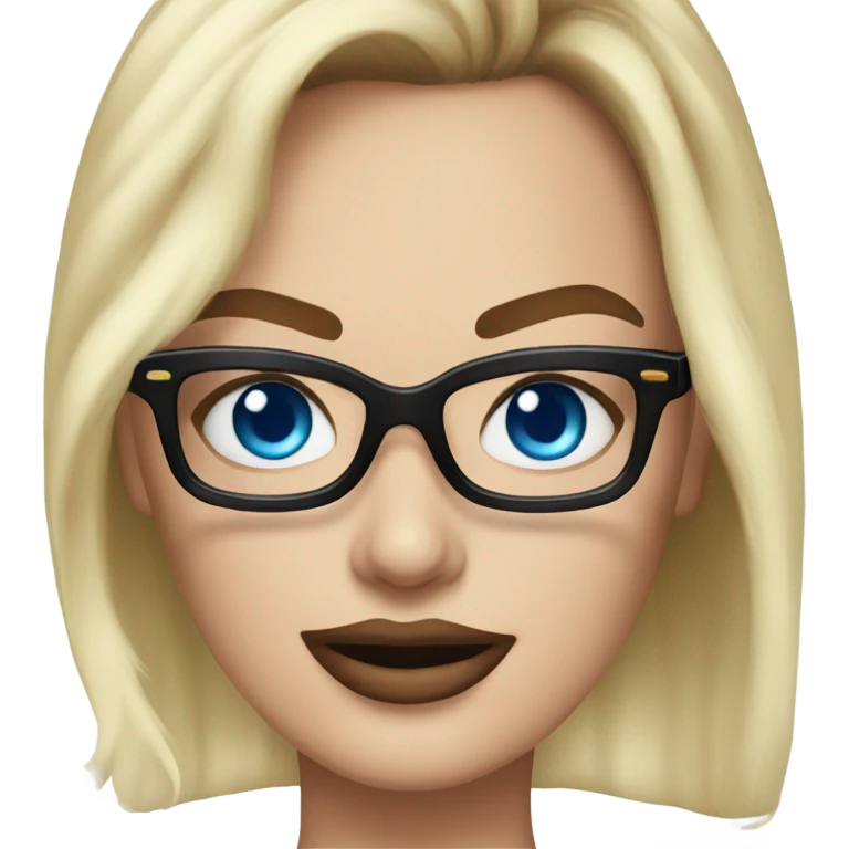 margot robbie with blue eyes, wearing black glasses  emoji