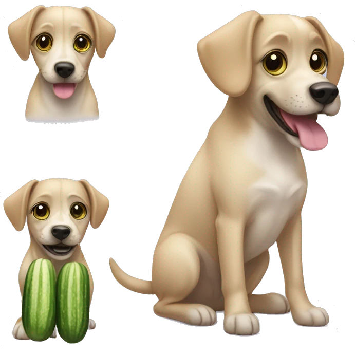 A girly dog with cucumber on his eyes emoji