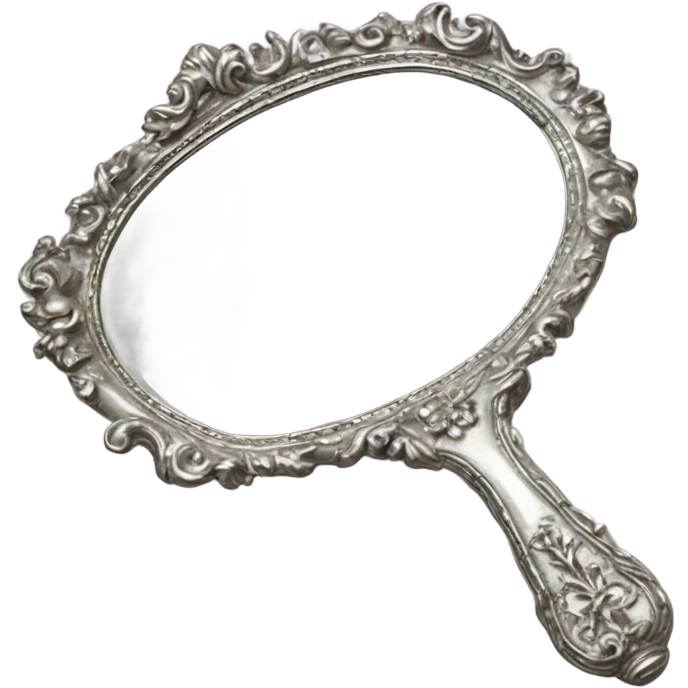 vintage rococo silver hand mirror emoji