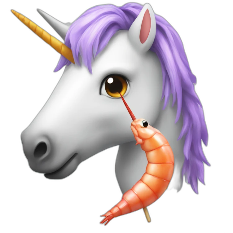 Unicorn with a shrimp skewer on its horn emoji